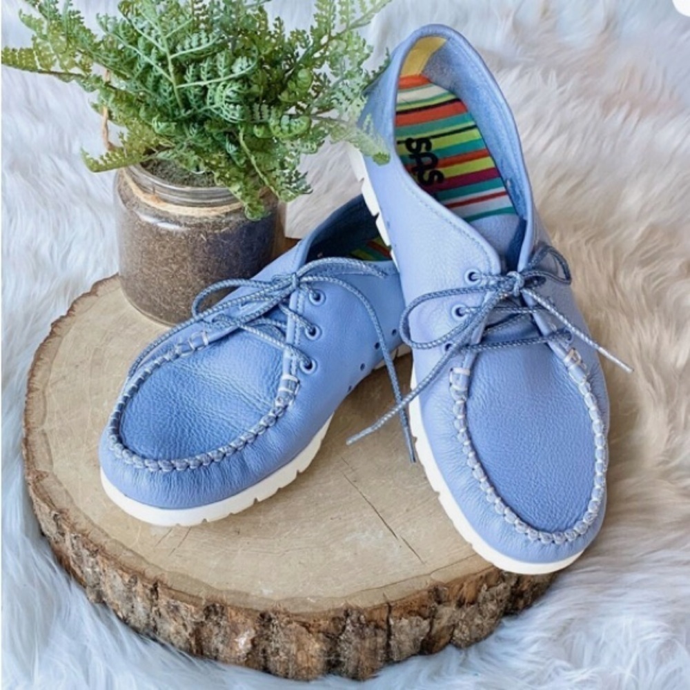 SAS SHOES BREEZY PERIWINKLE BLUE LEATHER LACE-UP MOC MOCCASIN 8.5 M